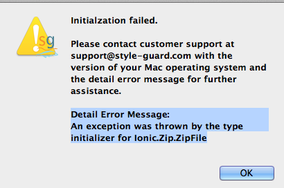 Initialization failed error message